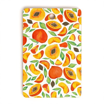 Cat Coquillette Peaches Green Leaves Rectangle Cutting Board - Deny Designs