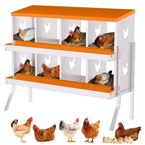 8 Compartment Chicken Nesting Box – Heavy-Duty Galvanized Steel, Rustproof with Easy Egg Collection, Wall Mountable Design for Backyard Farms - 1 of 4