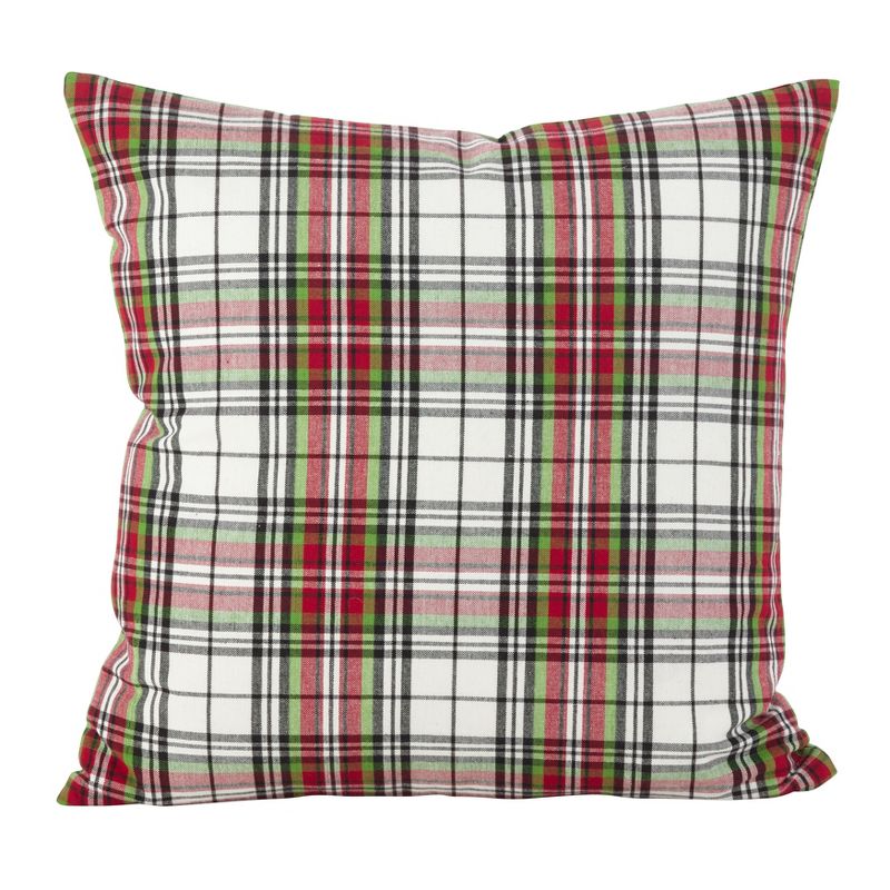 Saro Lifestyle Classic Tartan Plaid Print Design Traditional Cotton Down Filled Throw Pillow, 20", Multicolored, 2 of 3