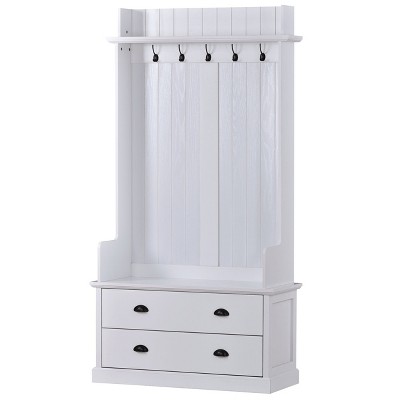 NicBex Hall Tree with Storage Coat Rack Freestanding with 5 Hooks, 2 Large Drawers, Bench Coat Hanger 38", White