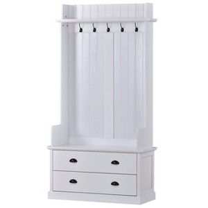 NicBex Hall Tree with Storage Coat Rack Freestanding with 5 Hooks, 2 Large Drawers, Bench Coat Hanger 38", White - 1 of 4