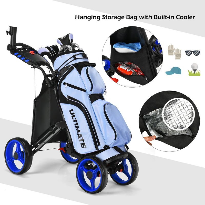 Costway Folding 4 Wheels Golf Push Cart W/Bag Scoreboard Adjustable Handle Red\Blue\Gray\Green, 4 of 11