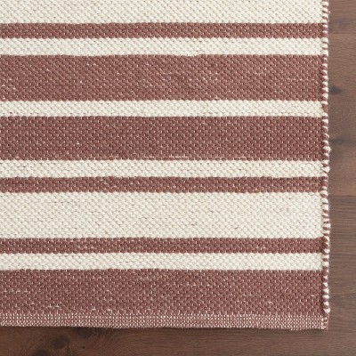 Brick and Off-White Striped Wool 8' x 10' Handmade Area Rug
