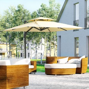 10ft Offset Patio Umbrella, Hanging Cantilever Umbrella, Square Shape, Aluminum Cross Base, Tilt, 360-Degree Rotation, Beige - 1 of 4