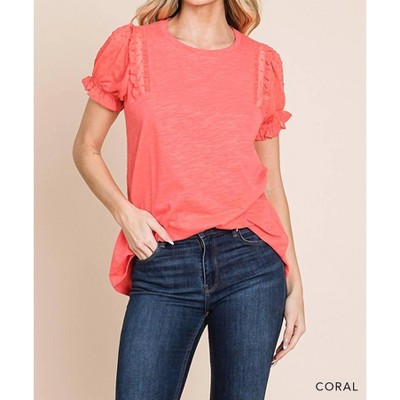 Women's Contrast Bubble Sleeve Top - Cotton Bleu