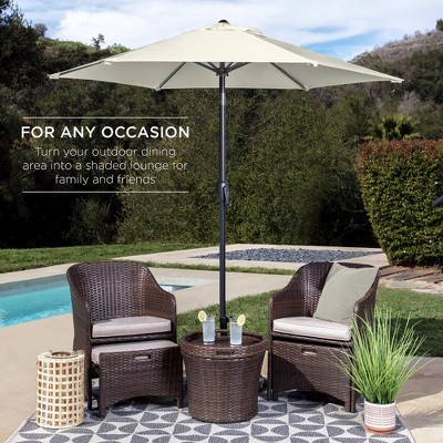 Ivory Hexagon Outdoor Umbrella with Steel Frame and Crank Lift