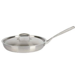 Gibson Home Babish 12' Stainless Steel Triply Professional Grade Fry Pan with Stainless Lid: Induction Safe, 3.25 Qt Capacity - 1 of 4