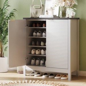 5-Tier Shoe Cabinet with Fluted Doors & Adjustable Shelves, Wooden Shoe Rack Organizer - 1 of 4
