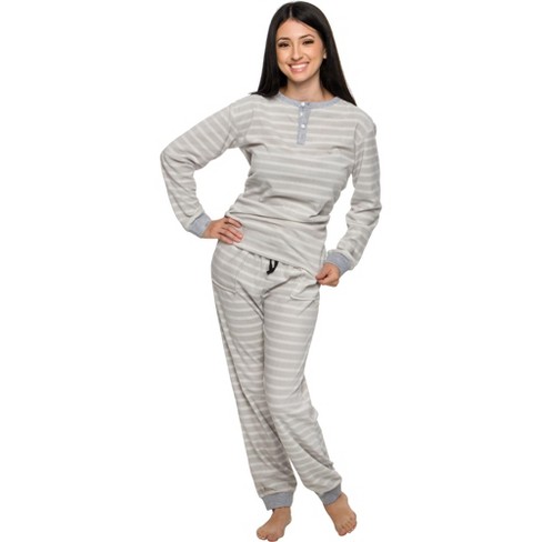 Silver Lilly Women s 2 Piece Fleece Striped Pajama Set