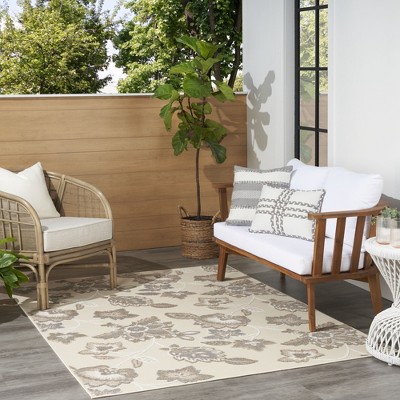 Beige Floral Rectangular Synthetic Easy Care Area Rug 5'3" x 7'5"