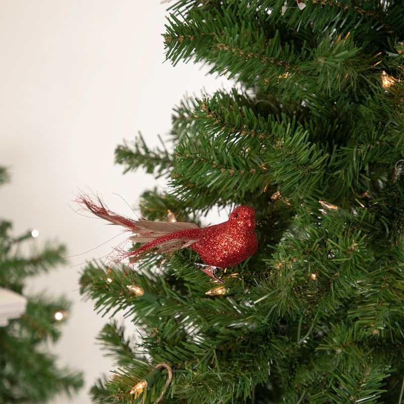 Northlight Glittered Bird with Feather Tail Christmas Clip Ornament - 7" - Red, 2 of 6
