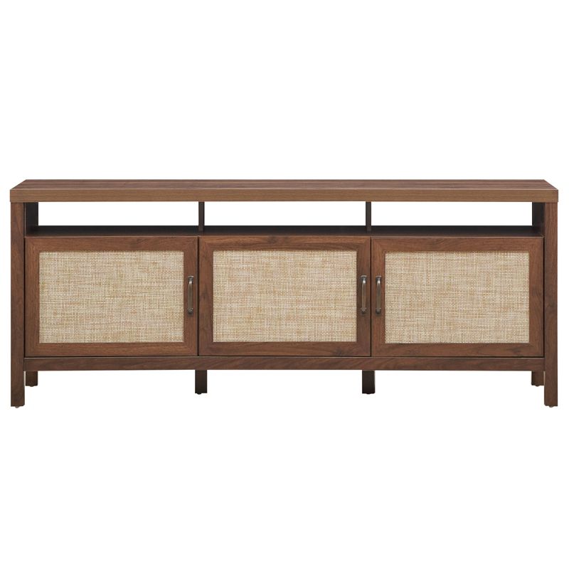 Tangkula Universal TV Stand Cabinet Television Media Console with 3 Rattan Doors Grey Oak Walnut, 1 of 6