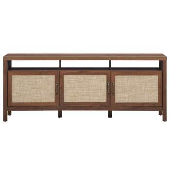 Tangkula Universal TV Stand Cabinet Television Media Console with 3 Rattan Doors Grey Oak Walnut
