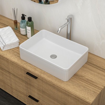 ONWITH 19.63"x13.69" White Ceramic Rectangular Vessel Bathroom Sink