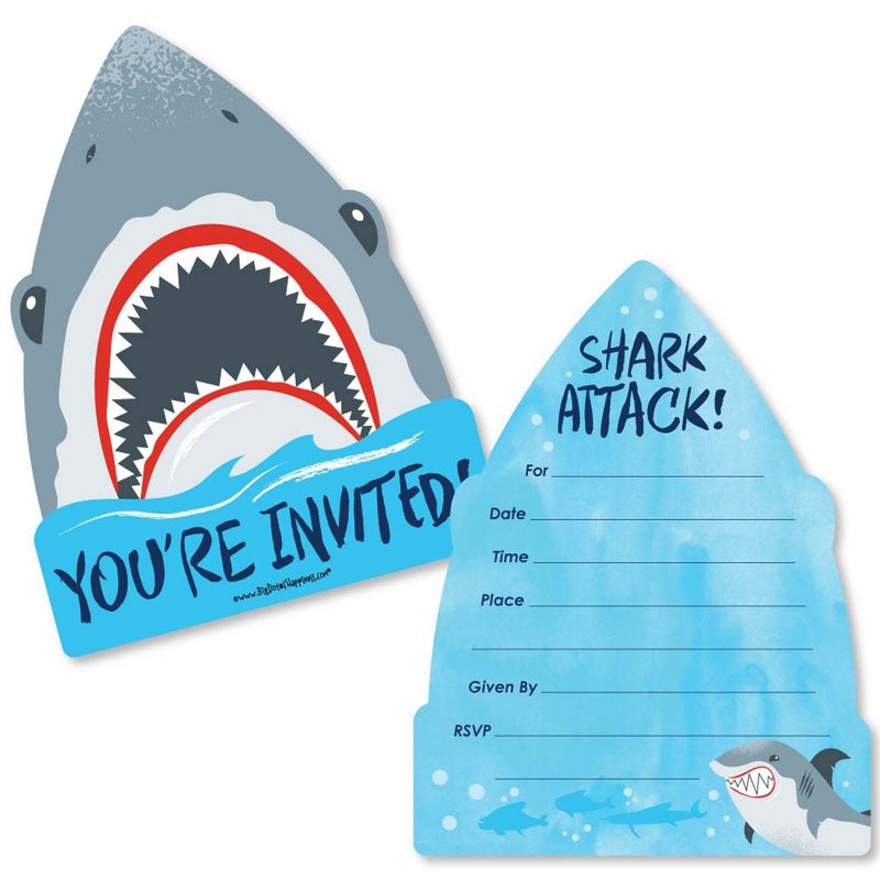 Big Dot of Happiness Shark Zone - Shaped Fill-In Invites - Jawsome Party or Birthday Party Invite Cards with Envelopes - Set of 12, 1 of 7