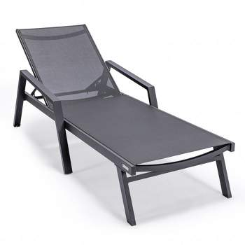 LeisureMod Marlin Patio Sling Chaise Lounge Chair With Arms in Black Aluminum