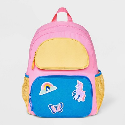 Kids' 16" Colorblock with Removable Patches Two Pocket Backpack - Cat & Jack™ Blue/Yellow/Pink