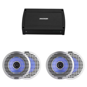 Kicker Marine 4 Ch Amp & ( 2 pair ) 6.5" LED Thin Coaxial Speaker Audio Upgrade ( 48KXMA500.4, 51KM614FL) - 1 of 4