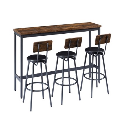 DSVIMOY Counter and Bar Stool Set with 3 PU Upholstered Stools Industrial Design for Kitchen and Living Room, Brown, 67.32"*19.49"*5.31"