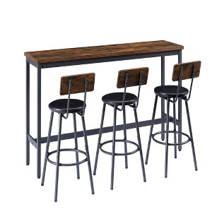 DSVIMOY Counter and Bar Stool Set with 3 PU Upholstered Stools Industrial Design for Kitchen and Living Room, Brown, 67.32"*19.49"*5.31" - 1 of 4