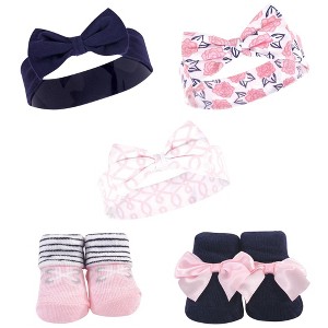 Hudson Baby Infant Girl Headband and Socks Set 5pk, Pink Nautical, 0-9 Months - 1 of 2