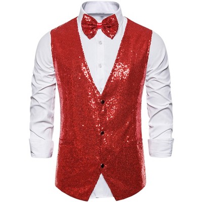 Lars Amadeus Men's Halloween Sequin Shiny Slim Fit Sleeveless Suit ...