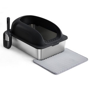 Kumasinova Cat Litter Box with Scoop & Pad,Odor-Resistant Stainless Steel Cat Litter Box for Big Cats,Non-Slip Design,23.6" x 15.7" x 11.8" - 1 of 4