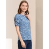 INSPIRE CHIC Women's Floral Summer Crew Neck Casual Shirred Short Sleeve Blouse - 4 of 4