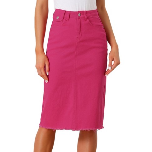 Inspire Chic Women s Casual High Waist Back Vent Short Denim Skirts Hot Pink X small Target