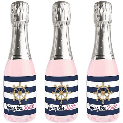 Big Dot of Happiness Last Sail Before the Veil - Mini Wine & Champagne Bottle Label Stickers - Nautical Bachelorette Bridal Shower Favor Gift - 16 Ct