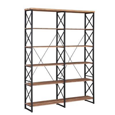 Trinity Industrial Bookshelf Wood Bookcase 6 Tier Storage Open Rack Shelf  Metal Frame For Bedroom,living Room And Home Office, Brown : Target