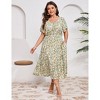 Plus Size Summer Dress for Women V Neck Tie Front Boho Maxi Dress Yellow Floral - 3 of 4