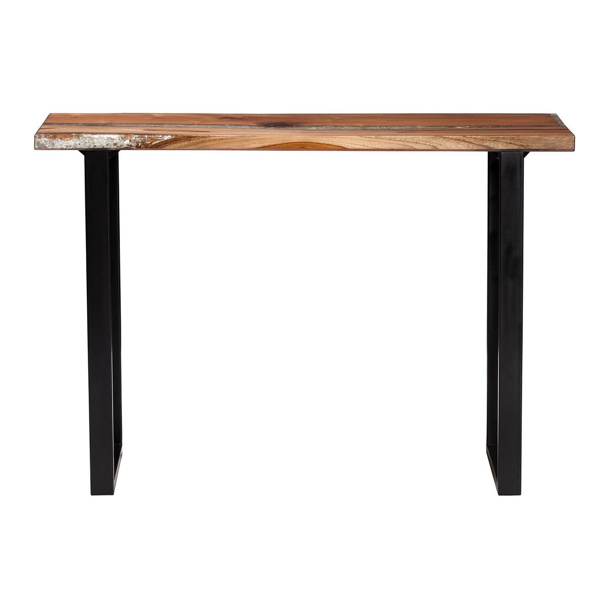 bali & pari Apio Wood Epoxy Resin Console Table with Glass Inlay Natural Brown/White/Black - thumbnail 2