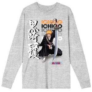 Bleach Ichigo Kanji Name and Logo Men's Athletic Heather Gray Long Sleeve Shirt - 1 of 1