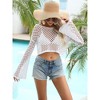 Coolmee Women Mesh Crochet Crop Top Long Sleeve Hollow Out Knit Sweater Bikini Beach See Through Cover Ups - 3 of 4