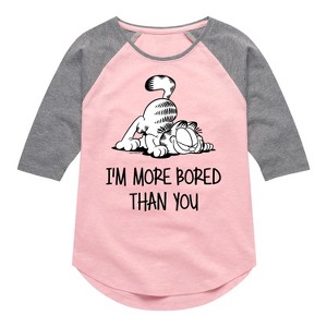 Girls' - Garfield - More Bored Than You Shirt Tail Raglan Graphic T-shirt - 1 of 4
