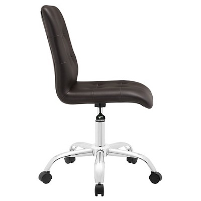 Prim Armless Brown Faux Leather Swivel Office Chair
