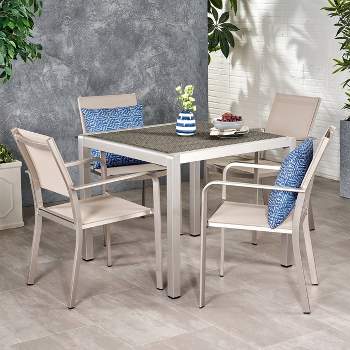 Boris 5pc Aluminum Modern Dining Set with Wicker Table Top Silver - Christopher Knight Home