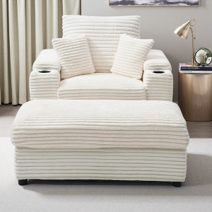 Oversized Corduroy Accent Chair with Removable Ottoman, Neck Pillow and Two Soft Pillows - 1 of 4