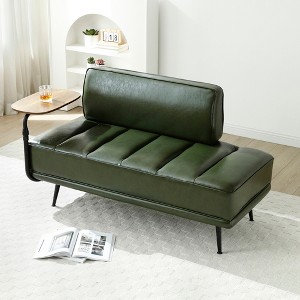 Lycvki 55 Inch Modern End of Bed Bench Faux Leather Upholstered With Side Table and Metal Legs - 1 of 4