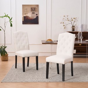 FERPIT Set of 2 Upholstery Faux Leather Dining Chairs with Button Tufted High Back and Nailhead Trim - 1 of 4