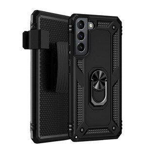 SAHARA - Military Kickstand Series Case with Belt Clip for Samsung Galaxy S22 - Black - 1 of 4