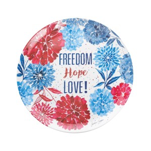 C&F Home 14" Patriotic "Freedom Hope Love" Red & Blue Floral Flower Decorative Round 4th of July Serving Platter Plate - 1 of 4