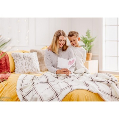 Cream and Beige Reversible Sherpa Fleece Throw Blanket
