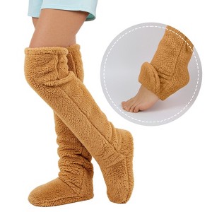 Wrapables Fuzzy Thigh High Socks, Plush Over the Knee Winter Sleeping Slipper Stockings, Long Furry Leg Warmers - 1 of 4