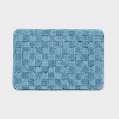 20"x30" Everyday Checked Cushion Bath Rug Quilt Blue - Room Essentials™