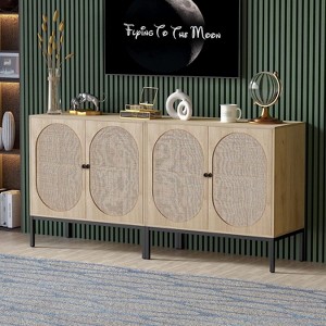 Brafab 63" Buffet Sideboard Cabinets, 4-Door Rattan Storage Cabinet Accent Entryway Chest Console Table Liquor Wood Cupboard for Dining Room - 1 of 4