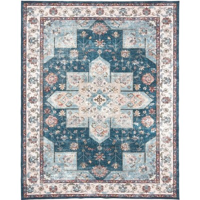 Homefires Keshan Rectangle Rug 8' x 10' – Large Persian-Inspired Indoor/Outdoor Area Rug with Ornate Medallion Design, Durable Polypropylene Weave