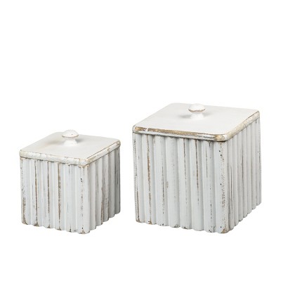 VIP Wood 7 in. White Wood Square Box Decor Set of 2