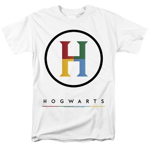 Harry Potter Hogwarts Four Colored 'H' Logo Adult T-Shirt White - 1 of 4